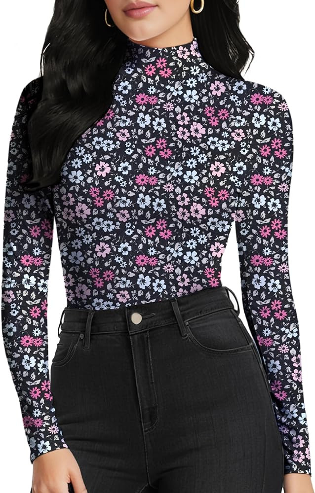 Women's Long Sleeve Mock Turtleneck Tops, Lightweight Baselayer Shirts, High Neck Pullover Unders... | Amazon (US)