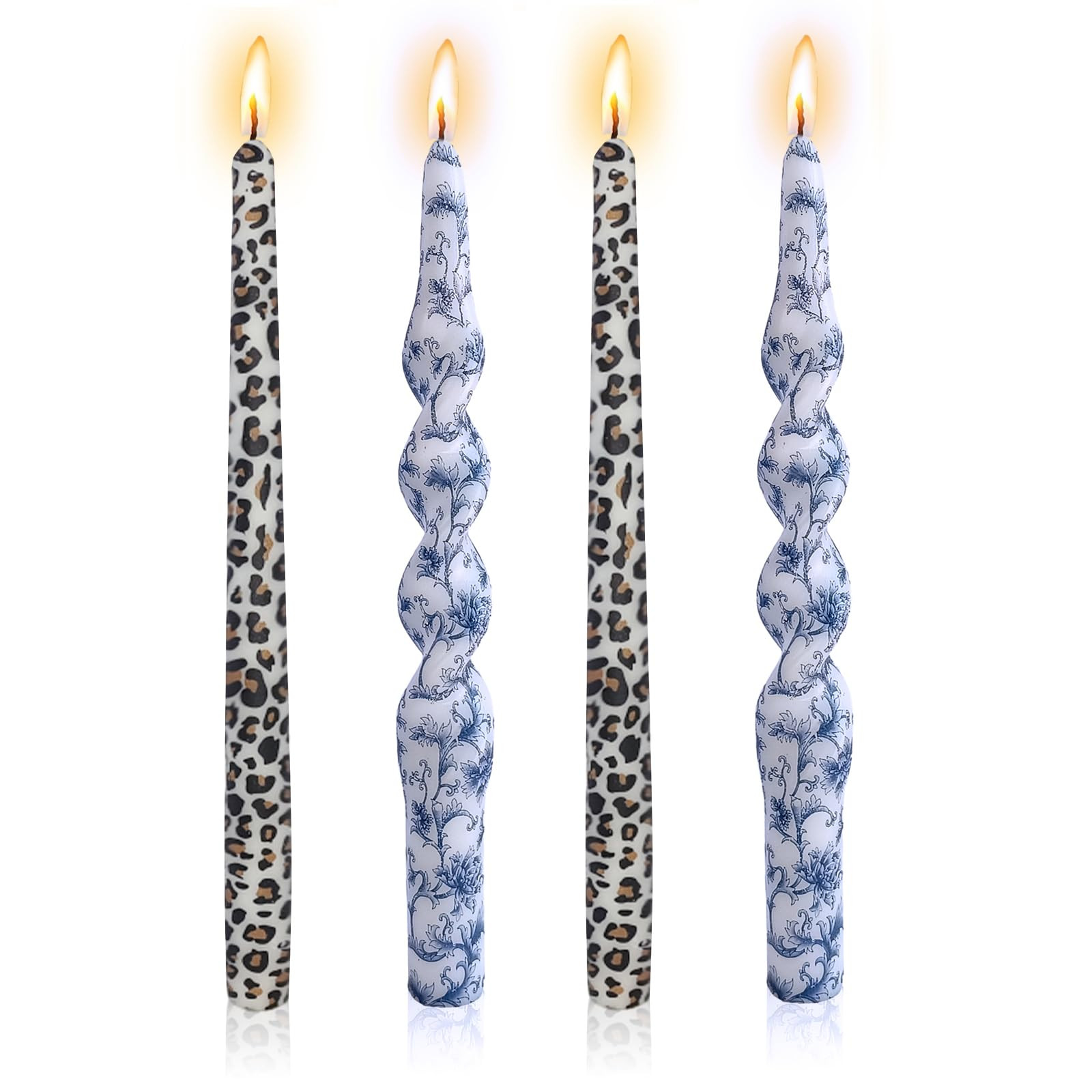 NJAO HOO 10 in Straight Taper Candles Hand Printing Leopard & Blue Flower Candlesticks Tall Taper... | Amazon (US)