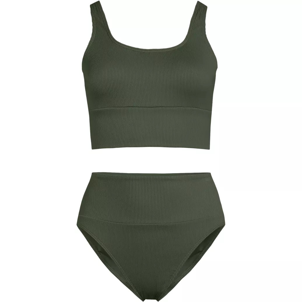 Women's Tugless Ribbed Midkini and High Waisted Bottom Swimsuit Set | Lands' End (US)