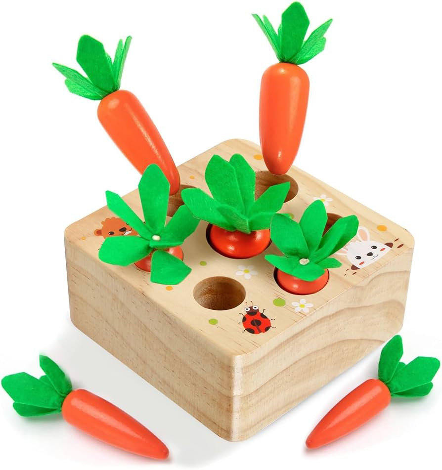Montessori Toys for 1 Year Old, Montessori Baby Carrots Toy for 6-12 Months, Educational Wooden C... | Amazon (US)