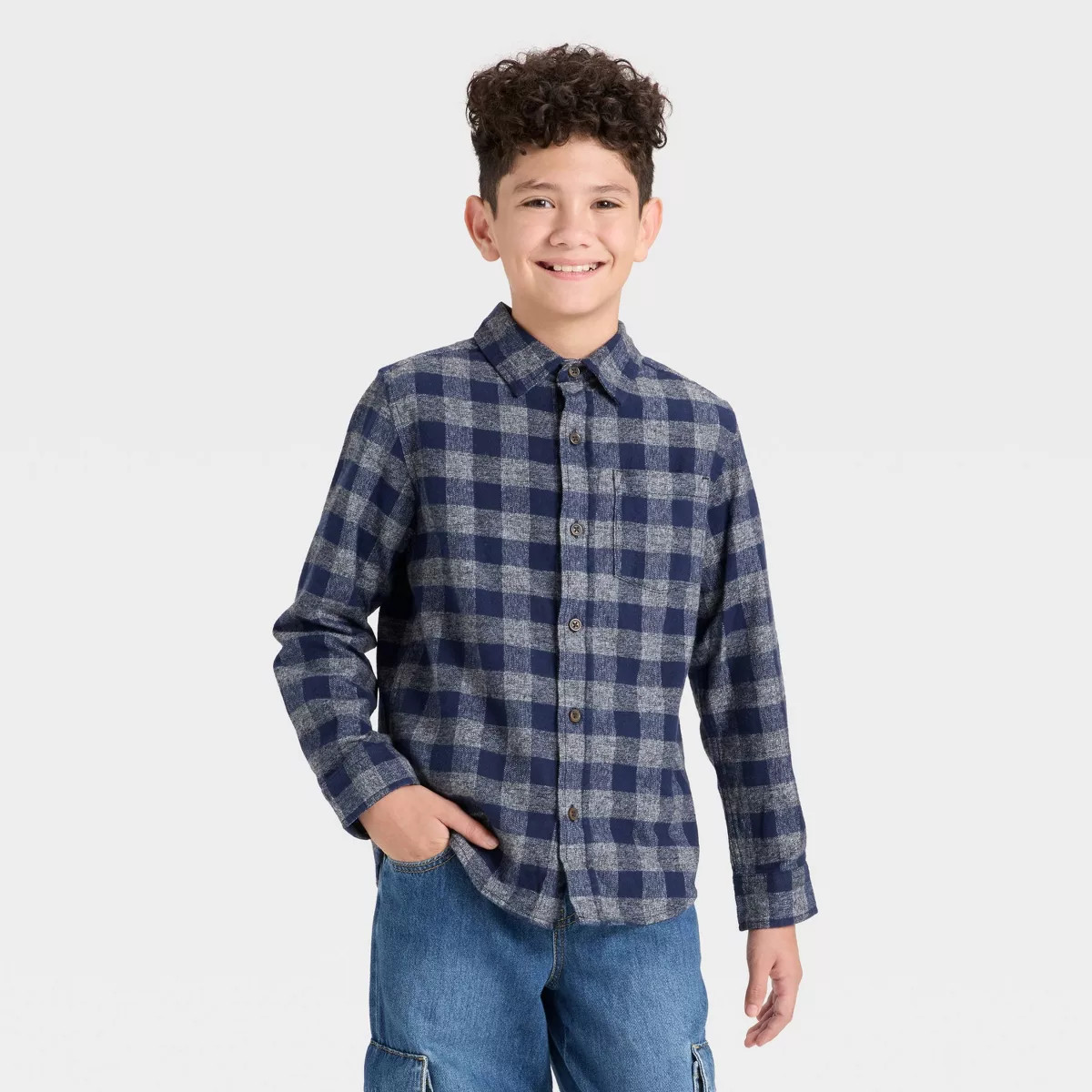Boys' Long Sleeve Button-Down Plaid Flannel Shirt - Cat & Jack™ | Target