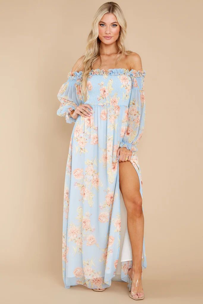 See You Looking Light Blue Floral Print Maxi Dress | Red Dress 