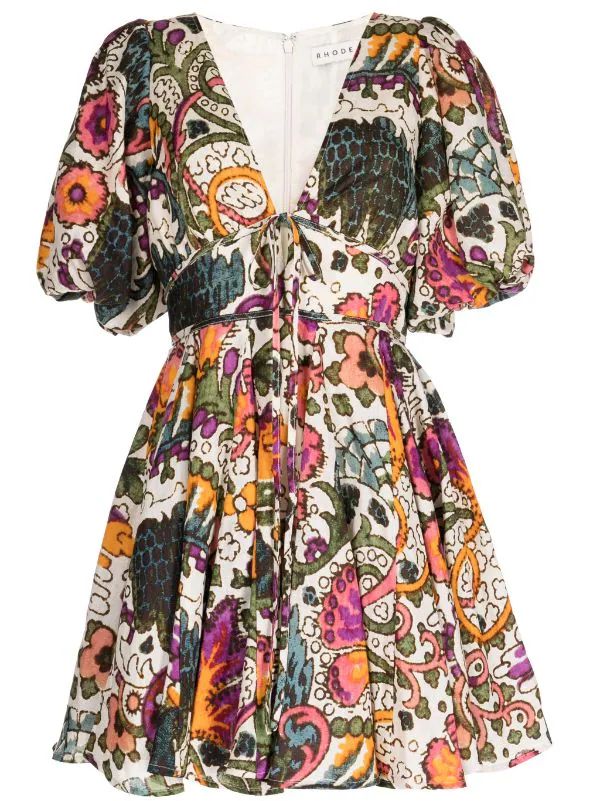 Rhode Madeline Lamu Grande-print Flared Dress - Farfetch | Farfetch Global