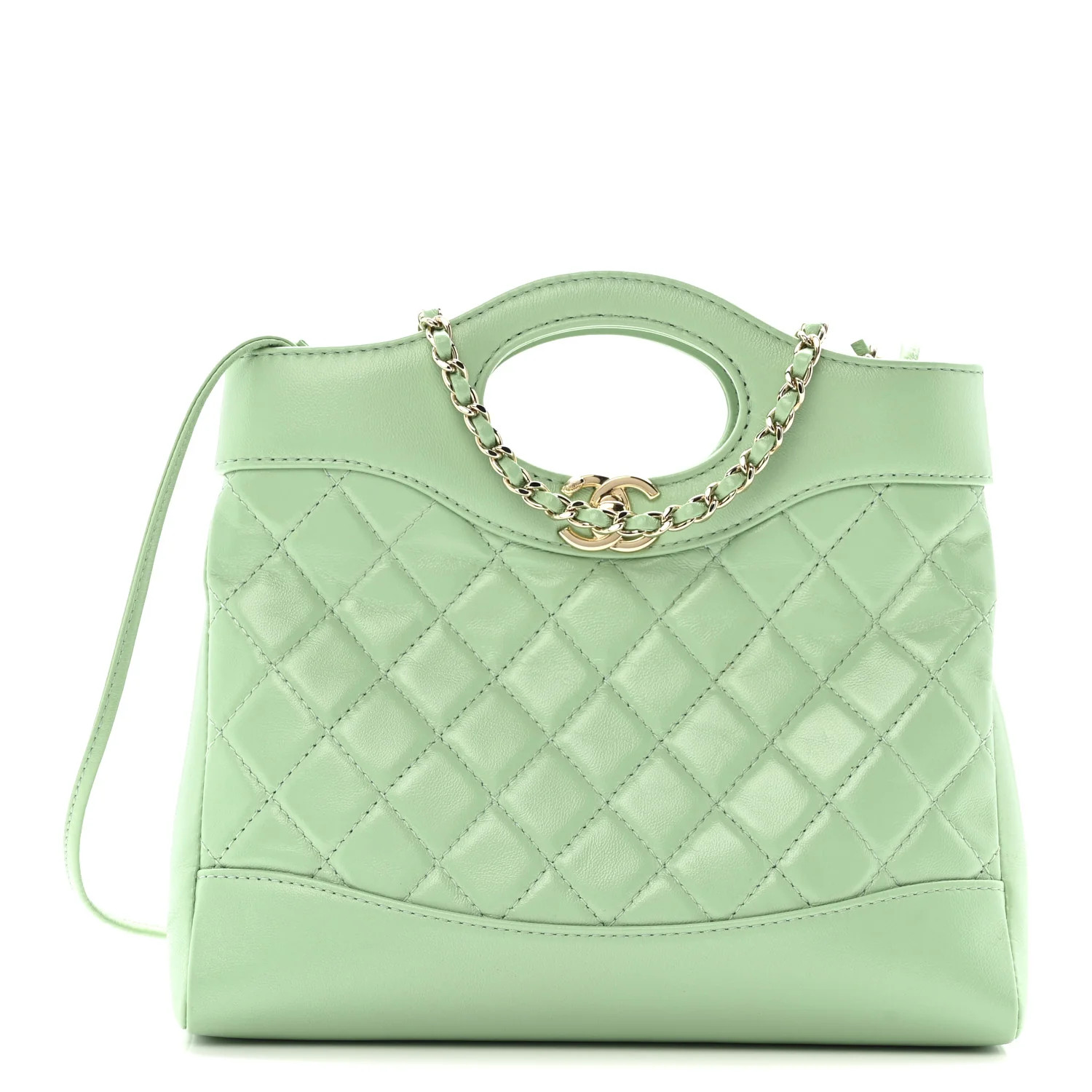 Shiny Lambskin Quilted Mini 31 Shopping Bag Light Green | FASHIONPHILE (US)
