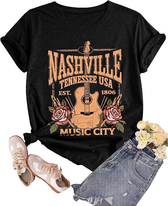 Womens Nashville Western Rodeo Cowgirl Vintage Graphic Band Tee T Shirt Short Sleeve Casual Summe... | Amazon (US)