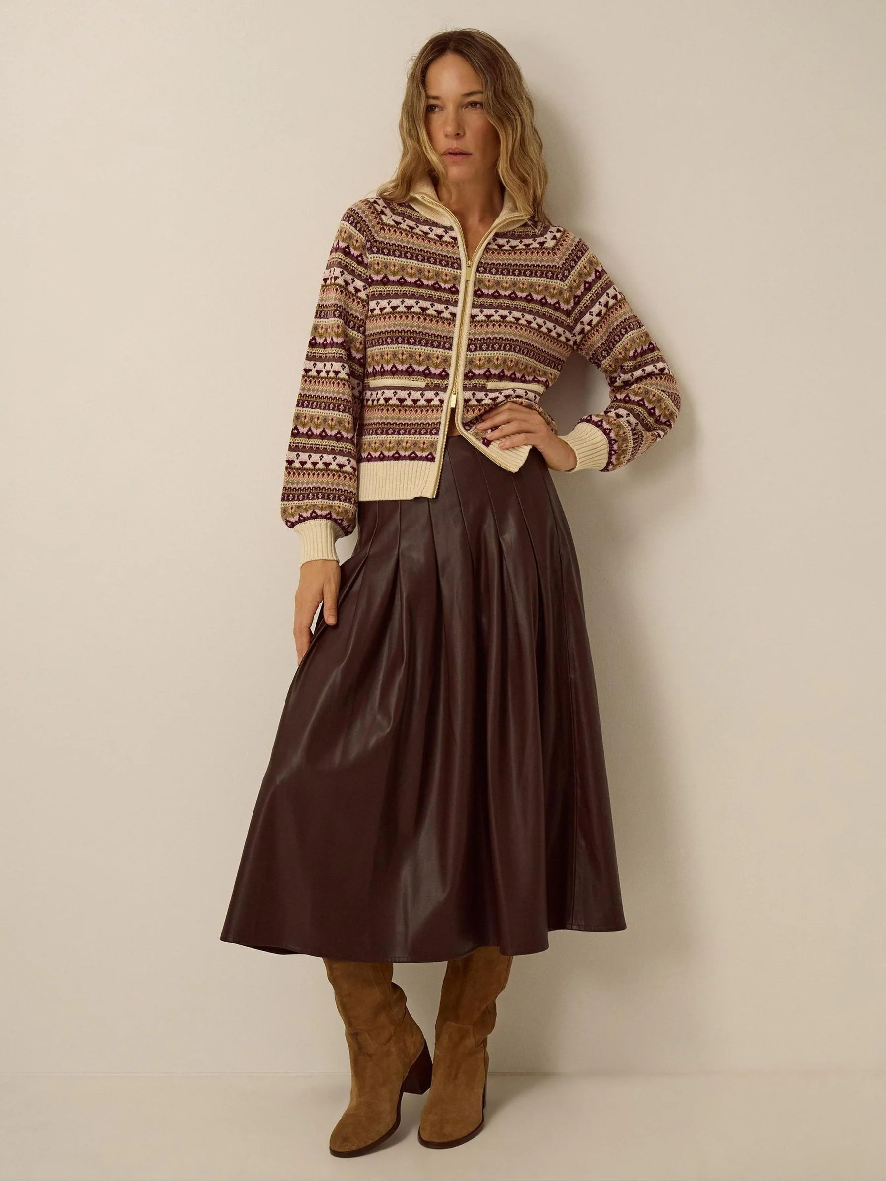 Monsoon Monsoon Brown Ottie Pleated Midi Skirt | Next US