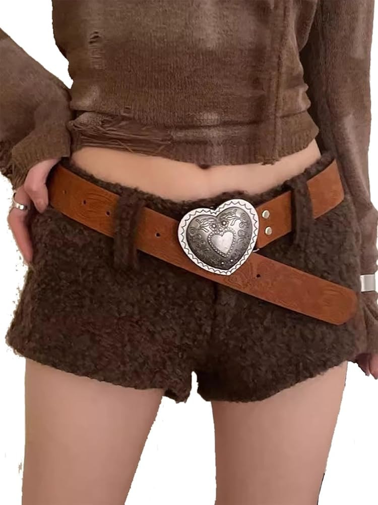 Yalice Cowboys Western Belt for Women Men Heart Buckle Y2K Cowgirls Leather Belt for Jeans | Amazon (US)