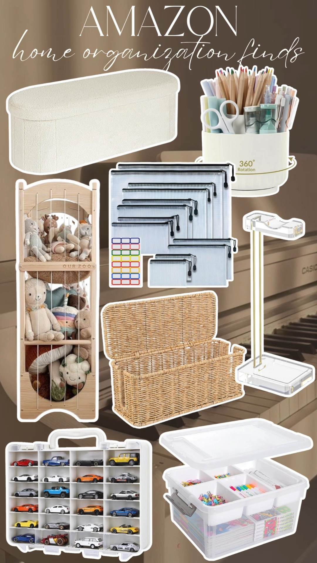 Amazon. Home Organization. Bench. Rotating. Stuffed animal zoo. storage basket. headphone stand. toy storage. new year reset.  

 #LTKSeasonal #LTKHome #LTKFindsUnder100