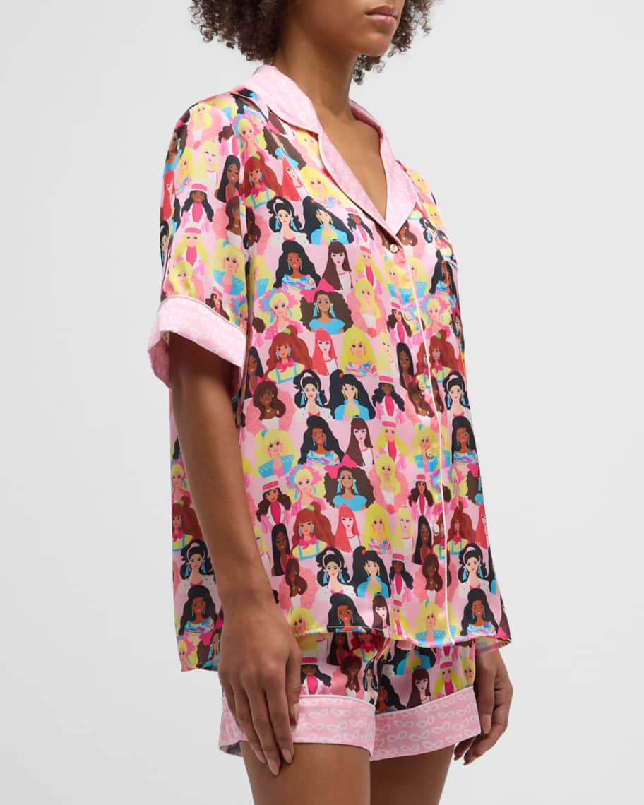 Karen Mabon x Barbie Short Printed Satin Pajama Set | Neiman Marcus
