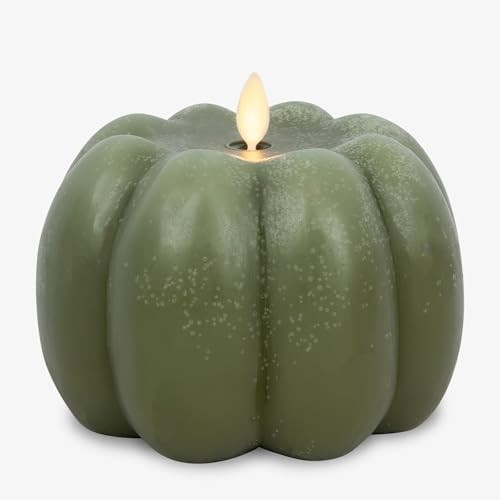 Luminara Pumpkin Figural Flameless Flickering Moving Flame LED Candle (5.5" x 4.25"), Chalky Finish Real Unscented Wax, Time Function (Loden Green) | Amazon (US)