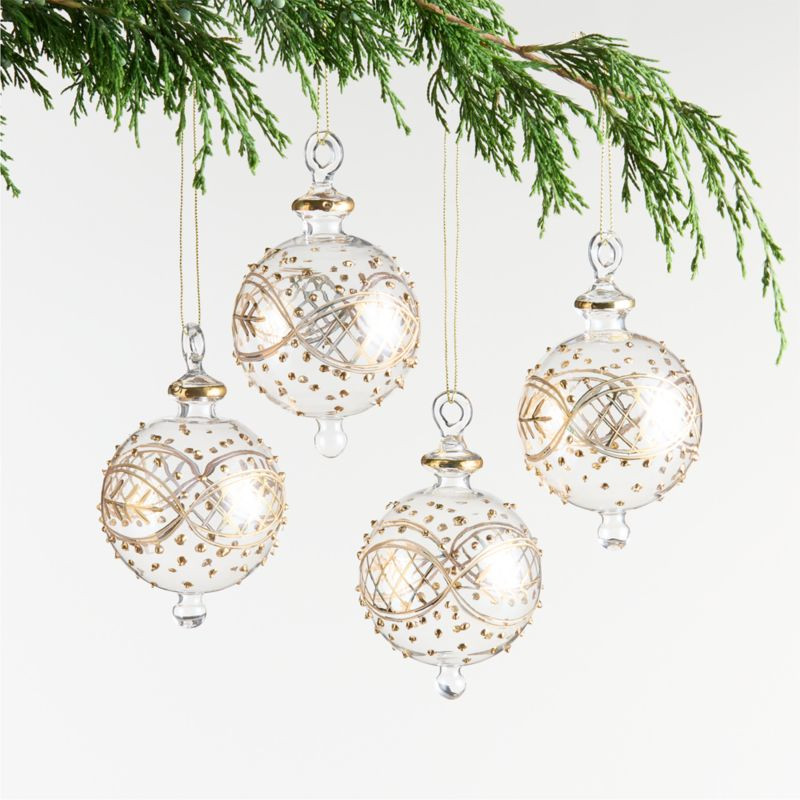 Gold & Clear Glass Ball Christmas Tree Ornament, Set of 4 + Reviews | Crate & Barrel | Crate & Barrel