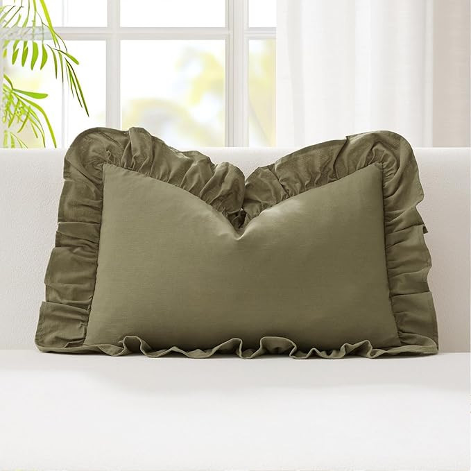 Kevin Textile 12x24 Inch Long Lumbar Pillow Cover 1 Pack 100% Cotton Lace Ruffles Scalloped Decor... | Amazon (US)