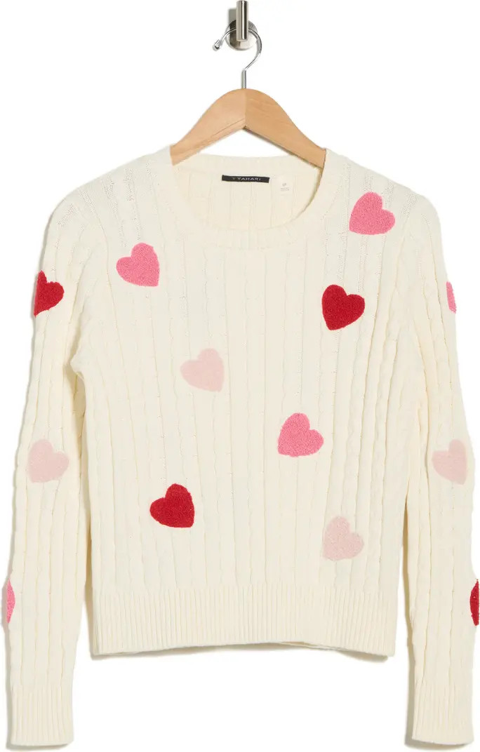 T Tahari Fuzzy Heart Cotton Cable Sweater | Nordstromrack | Nordstrom Rack
