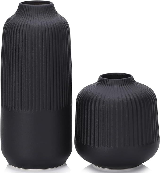 Ceramic Flower Vase Set 2 Large Matte Black Vase for Home Decor Classic Nordic Style Vases for Ro... | Amazon (US)