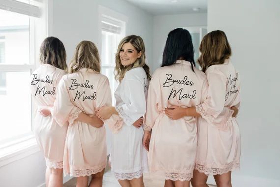 Personalized Satin Robes - Bridesmaid Robes - Bridal Party Lace Robe - Mother of the Bride Robe B... | Etsy (US)