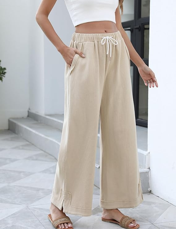 Athlisan Womens Baggy Wide Leg Palazzo Pants Casual Loose Drawstring Elastic Waisted Lounge Trous... | Amazon (US)