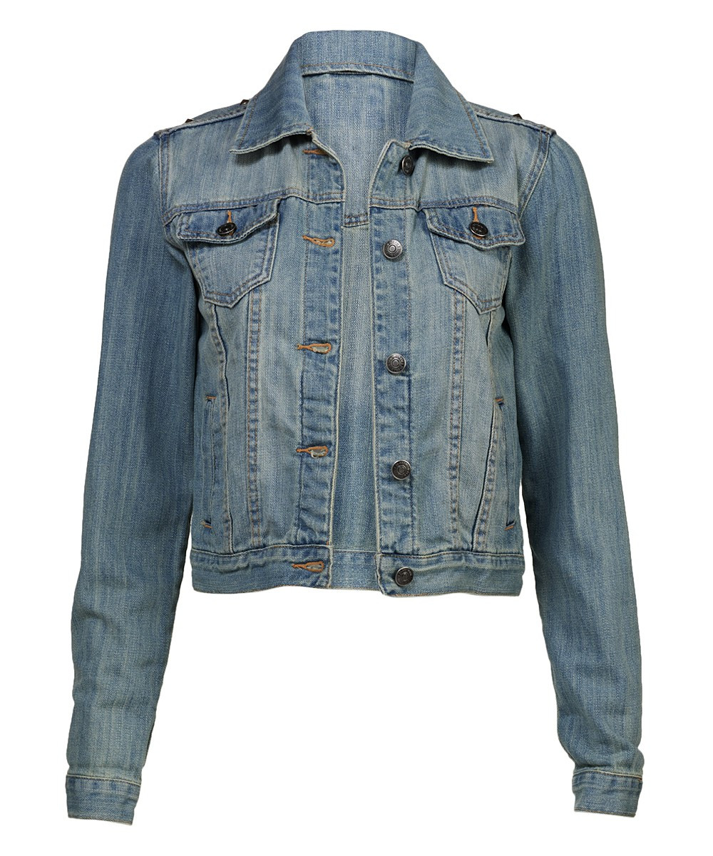 Forever 21 Women's Denim Jackets Light - Light Blue Stud-Accent Denim Jacket - Women | Zulily