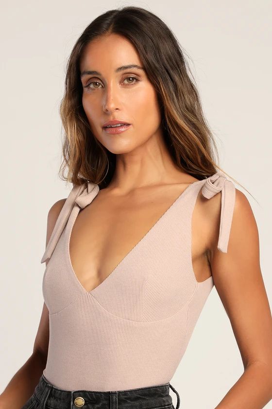You're The One That I Want Taupe Ribbed Tie-Strap Bodysuit | Lulus (US)