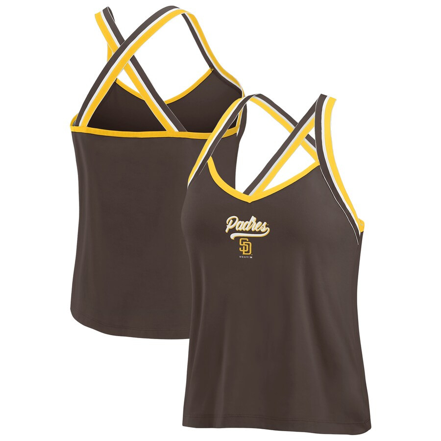 San Diego Padres WEAR by Erin Andrews Women's Cross Strap Tri-Blend Tank Top - Brown | Fanatics