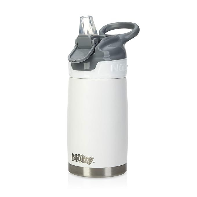 Nuby Thirsty Kids No Spill Flip-It Reflex Stainless Steel Travel Cup, 10 Oz, White | Amazon (US)