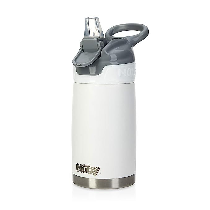 Nuby Thirsty Kids No Spill Flip-It Reflex Stainless Steel Travel Cup, 10 Oz, White | Amazon (US)