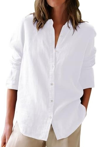 Button Down Shirts for Women Cotton Oxford Shirts Long Sleeve Dress Shirts Collared Blouses Work ... | Amazon (US)