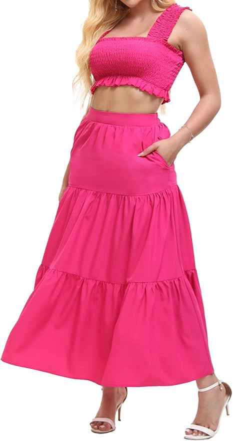 Women's 2 Piece Beach Skirts Sexy Party Dress Crop Top and Long Skirt Sets | Amazon (US)