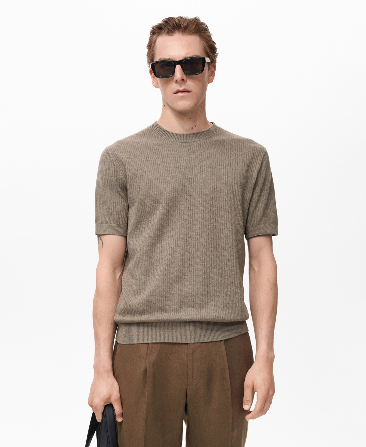 Mango Men's Ribbed Knit T-Shirt - Dark Green | Macy's