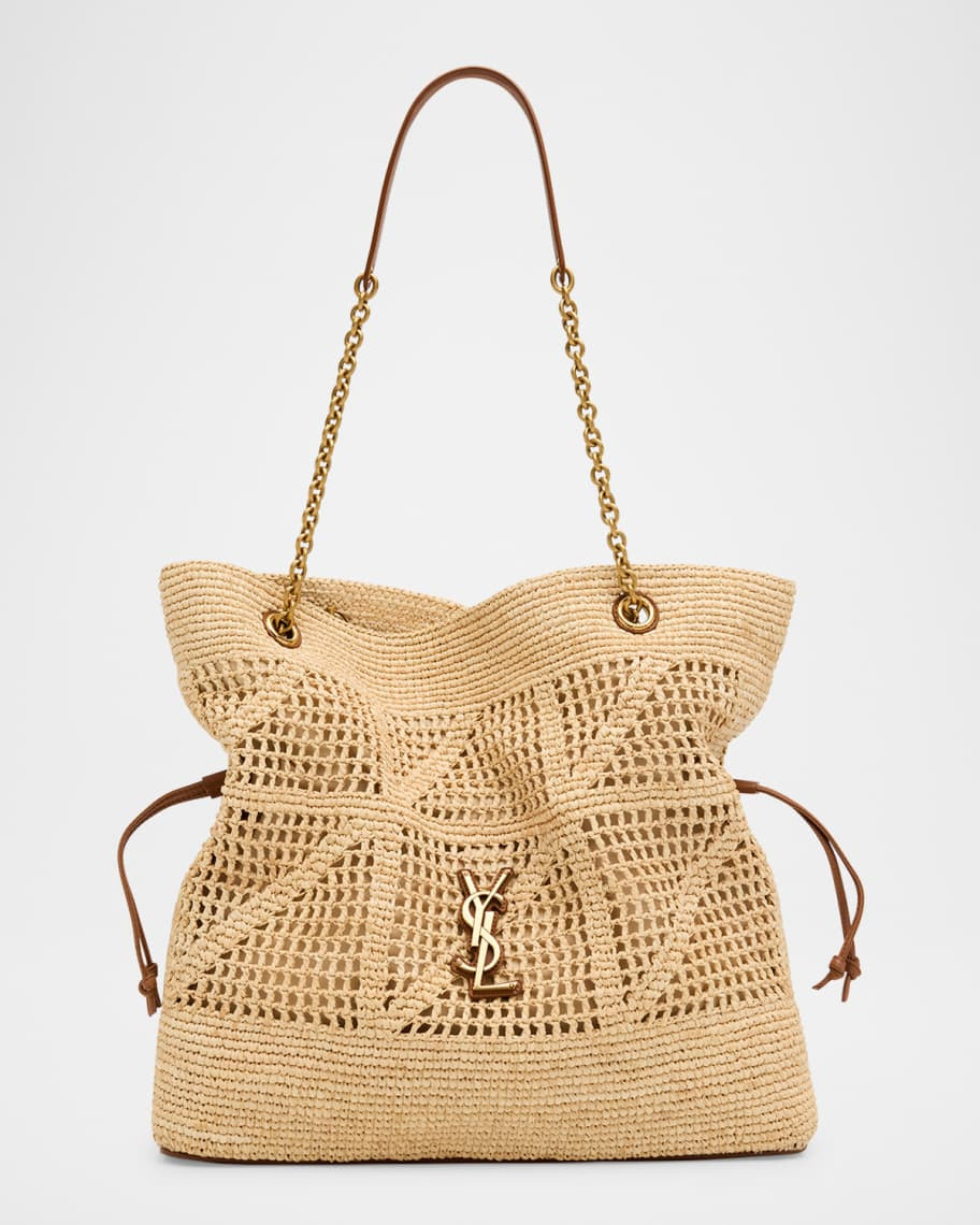 Saint Laurent Jamie YSL Shopper Tote Bag in Woven Raffia | Neiman Marcus
