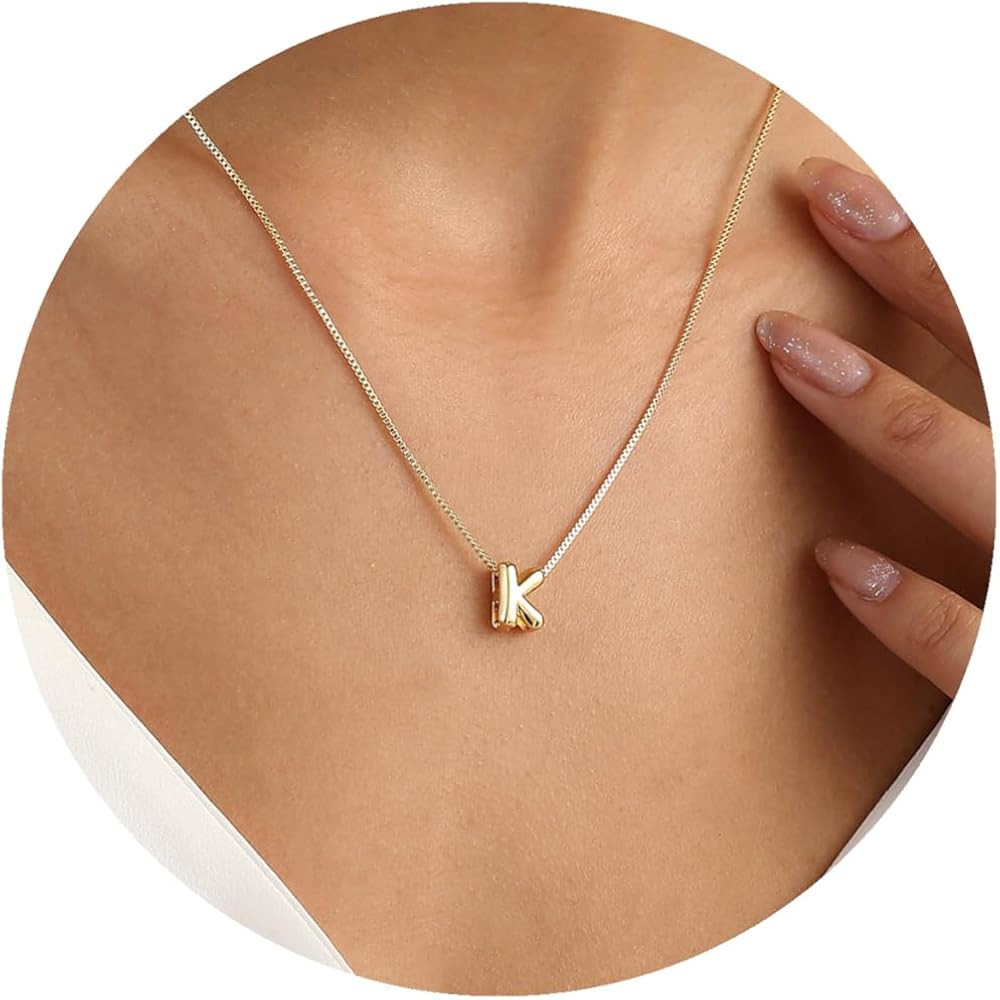 Bubble Letter Necklaces for Women, 14K Gold or Silver Plated Letter Necklace, Dainty Gold Initial... | Amazon (US)