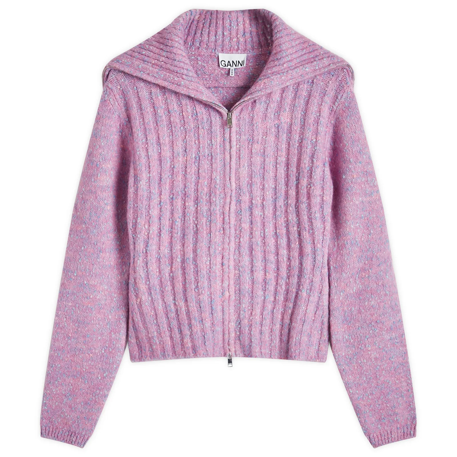 GANNI Women's Alpaca Cotton Mix Highneck in Rose Violet, Size X-Small | END. Clothing
