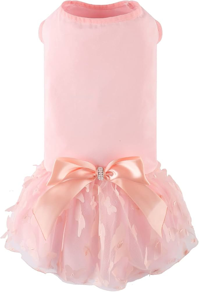 Dog Soft Cotton Dress Tutu Outfit Skirt with Cubic Butterfly Princess Dress for Small Medium Dogs... | Amazon (US)