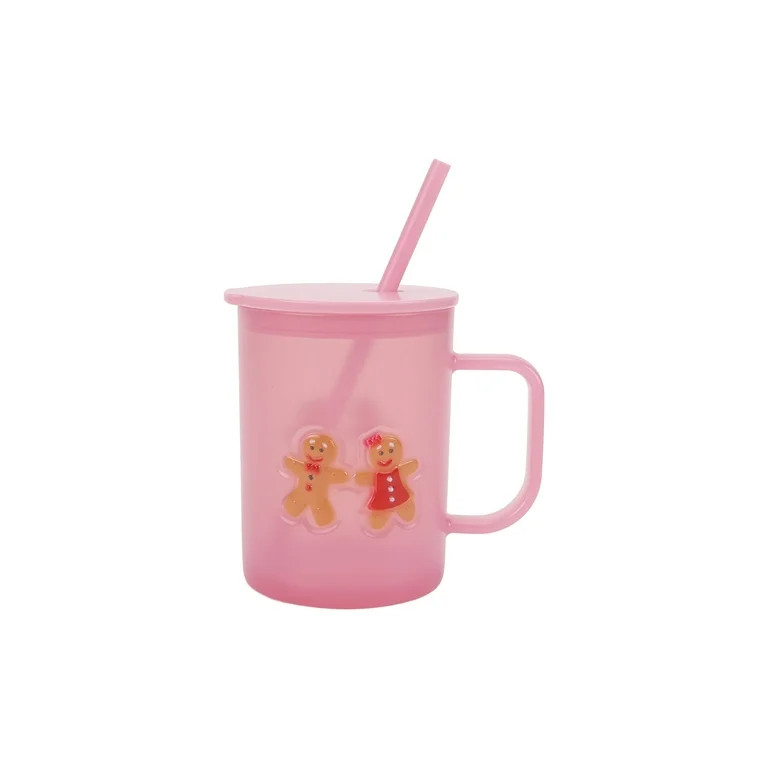 20 Ounce Pink Frosted Acrylic Gingerbread Mug with Lid and Straw, by Holiday Time - Walmart.com | Walmart (US)