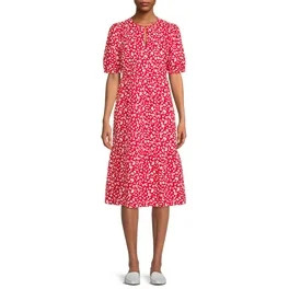 Time and Tru Women's 3/4 Sleeve Smocked Midi Dress | Walmart (US)