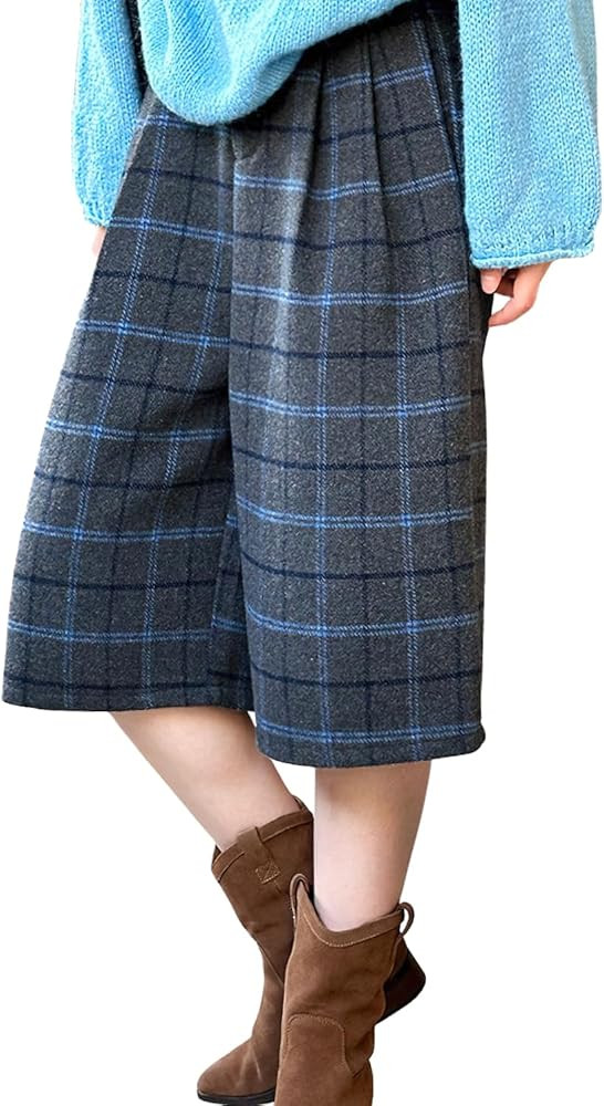 chouyatou Women's Fall Winter Wool Culottes Capri Cropped Pants Plaid High Waisted Loose Wide Leg... | Amazon (US)