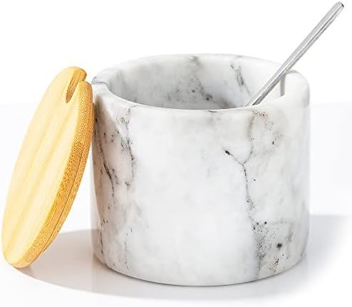 Amazon.com | NHKRTE Marble Salt Cellar with Lid & Spoon, 11oz Salt and Pepper bowls, Handcrafted ... | Amazon (US)