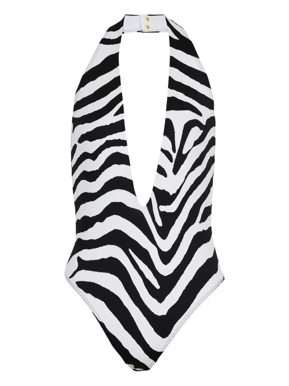 Balmain Zebra-Print Halterneck Swimsuit — White | Italist Inc.