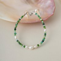 Green Beads Pearl Bracelet Minimalistic Crystal Handmade Beaded & Green Stacking Gift For Her | Etsy (US)