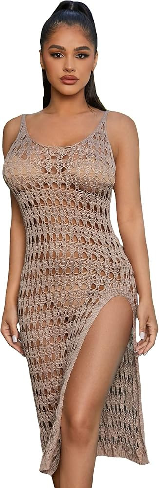 Cozyease Women's Backless Split Thigh Sleeveless Beach Swimsuit Cover Up Dress Without Bikini | Amazon (US)