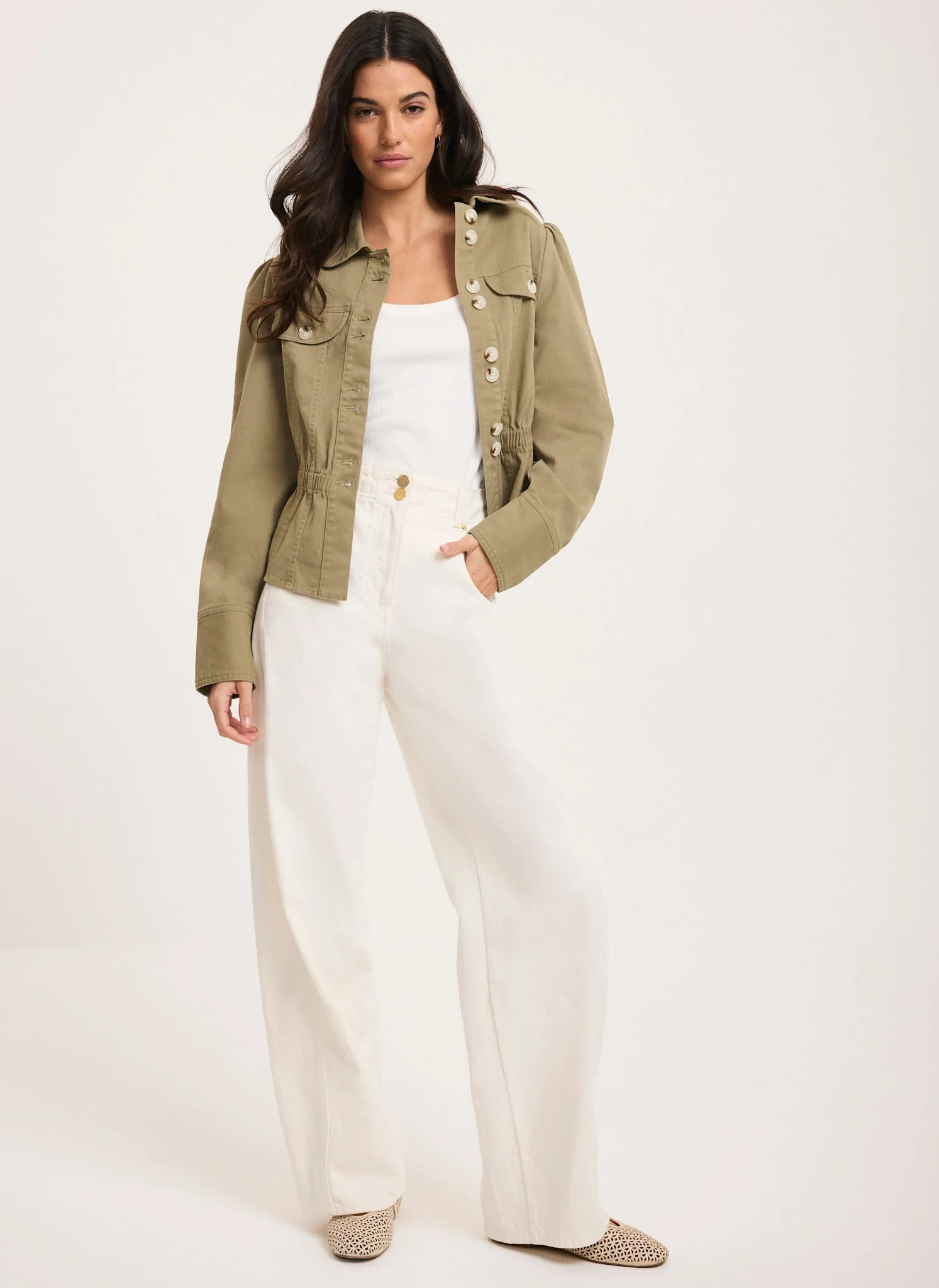 Cream Relaxed Wide Leg Jeans | Mint Velvet