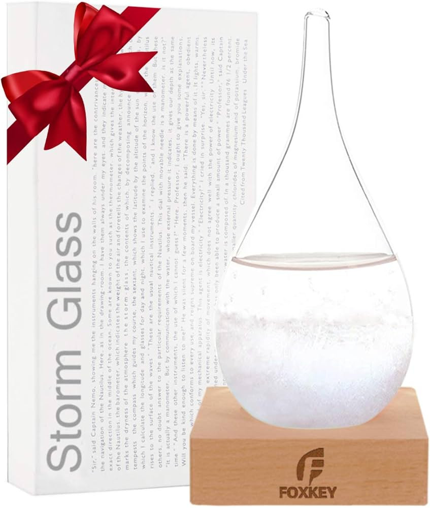 Storm Glass Weather Predictor, Glass Sphere with Wood Base, Christmas Decoration Snow Globe, Stor... | Amazon (US)