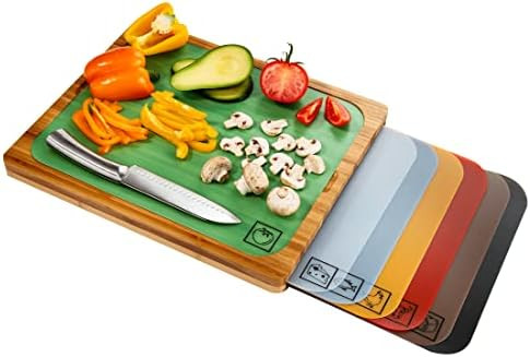 Seville Classics Bamboo Eco-Conscious Cutting Board w/ Color-Coded Mats BPA-Free Plastic for Kitc... | Amazon (US)