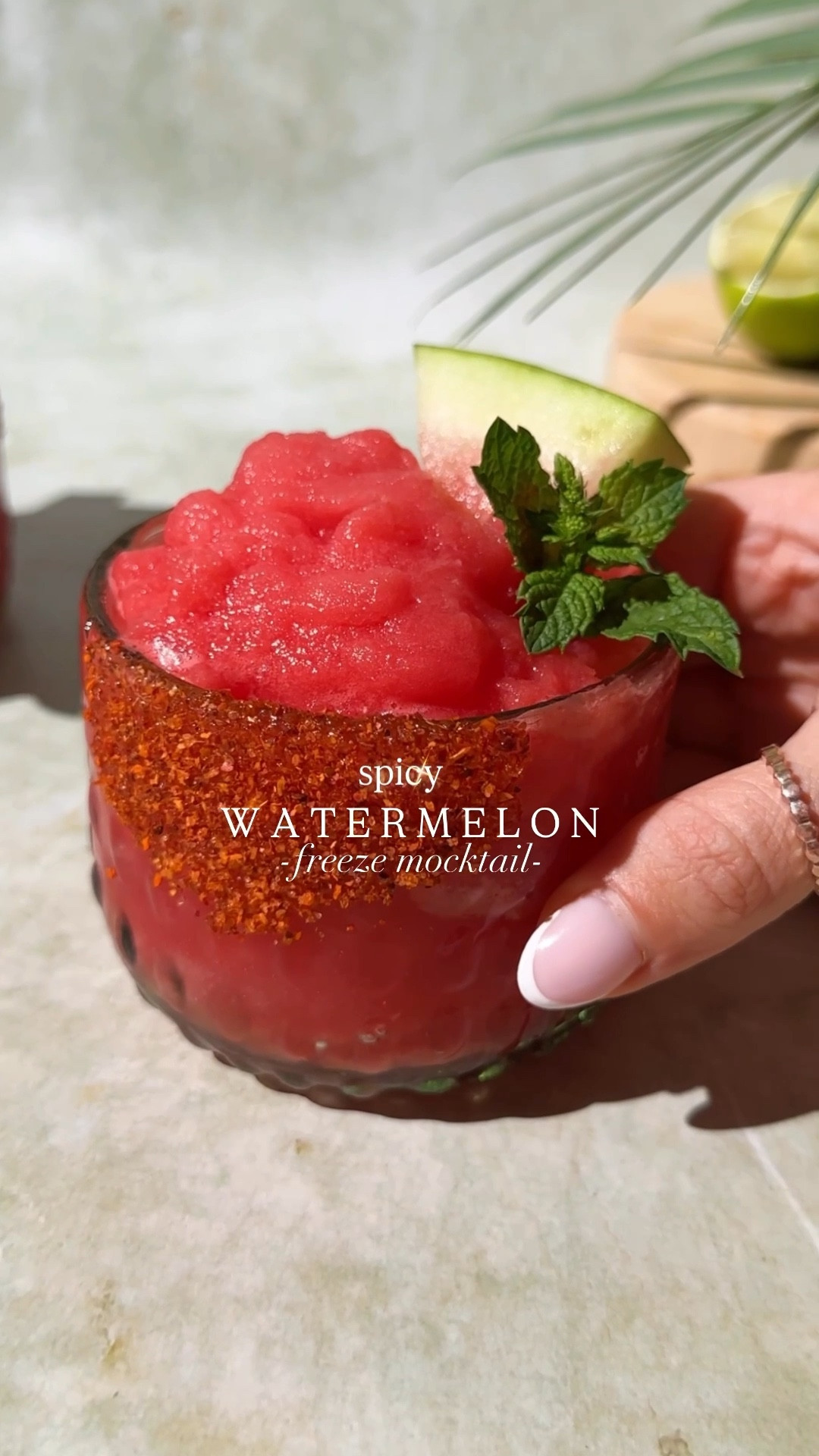 RECIPE ↓ Spicy Watermelon Freeze🍉

Recipe is below but if you want to shop my post comment SHOP and I’ll send you a link! 

✨Spicy Watermelon Freeze
1.5 cups frozen watermelon
1 oz jalapeno syrup
1 oz lime juice
0.5-1 oz non-alcoholic gin or tequila (or regular if you drink)
Tajin and hot honey (for the rim)

✨Jalapeno Simple Syrup
▢1 cup water
▢1 cup honey (sub allulose or coconut sugar)
▢1-2 small jalapenos sliced

*If you want a sugar-free simple syrup, use allulose. It’s the one sugar-free sweetener that won’t crystalize in the fridge. I prefer honey for this syrup though. 

✨Jalapeno Simple Syrup
HEAT: Combine the sweetener of choice, water, and jalapeños in a small saucepan. Stir until everything is combined. Warm over medium-low and heat until the sugar is completely dissolved. This process takes about 5 minutes.
DRAIN: Pour the sugar mixture through a sieve into a mason jar or jar of choice. Cover with a lid and refrigerate until cool. Throw away the jalapenos or add them to your cocktail.

✨Watermelon Freeze
BLEND: To a high-power blender, add the frozen watermelon, lime juice,non alcoholic gin or tequila, and jalapeno syrup. Blend on high for 30 seconds or until smooth. Pour in a glass that is rimmed with hot honey and Tajin. Garnish with a watermelon slice and fresh mint. Enjoy!

This Spicy Watermelon Freeze Mocktail is your new spring/summer obsession! Refreshing, naturally sweet, and with a kick of heat….it’s the ultimate mocktail/cocktail you’ll crave all season. Made with fresh watermelon, lime juice, non alcoholic or alcoholic gin/tequila, jalapeño, and a touch of honey simple syrup for that perfect sweet heat balance.

✨Perfect for✨
	•	Sober curious sips
	•	Spring parties
	•	Taco Tuesdays
	•	Porch sipping

#mocktails #drinksofinstagram #spicy #jalapeños #simplesyrup #easyrecipes #sober #alcoholfree 

#LTKSeasonal #LTKHome #LTKSaleAlert