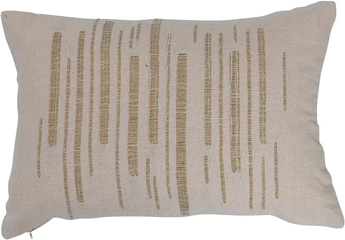 Creative Co-Op Woven Cotton Slub Lumbar Gold Metallic Thread Embroidery Pillow, 24" L x 16" W x 2... | Amazon (US)