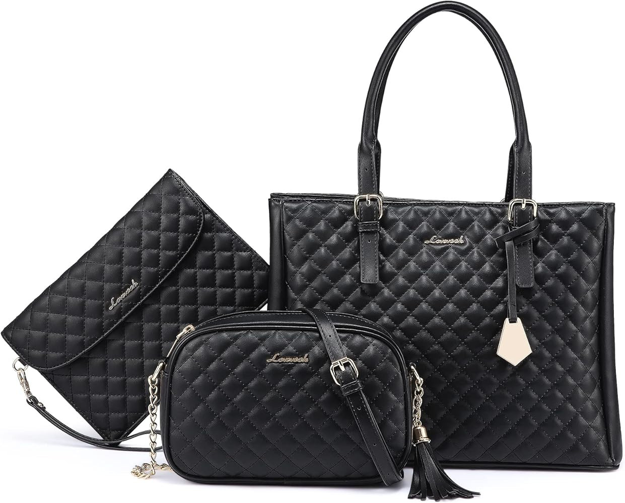 LOVEVOOK Purses for Women, Quilted Womens Handbags with Vegan Leather, Shoulder Tote Purse Cross Bod | Amazon (US)