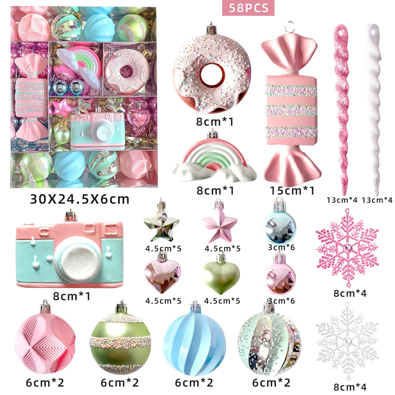 58 Pcs 3.15" Pastel Christmas Ball Ornaments Set, Macaron Pink Candy Land Christmas Tree Decorati... | Walmart (US)
