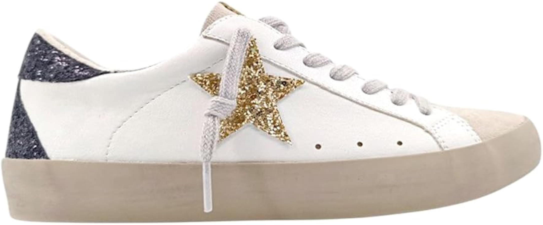 SHUSHOP Womens Pamela Glitter Lace Up Sneakers Shoes Casual - White | Amazon (US)