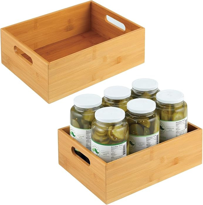 mDesign Kitchen Storage Box - Large Wooden Box with Handles - Bamboo Kitchen Utensil Storage Box ... | Amazon (US)