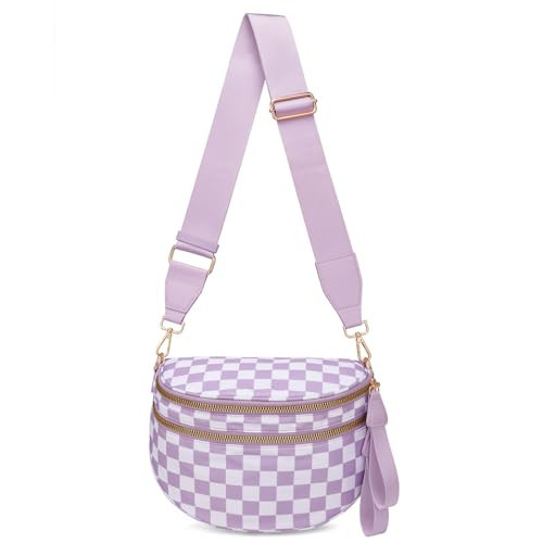 Pure Colour Crossbody Bum Bags for Women Spacious Checkered Cross body Bag Nylon Trendy Fanny Pack for Travel | Amazon (US)