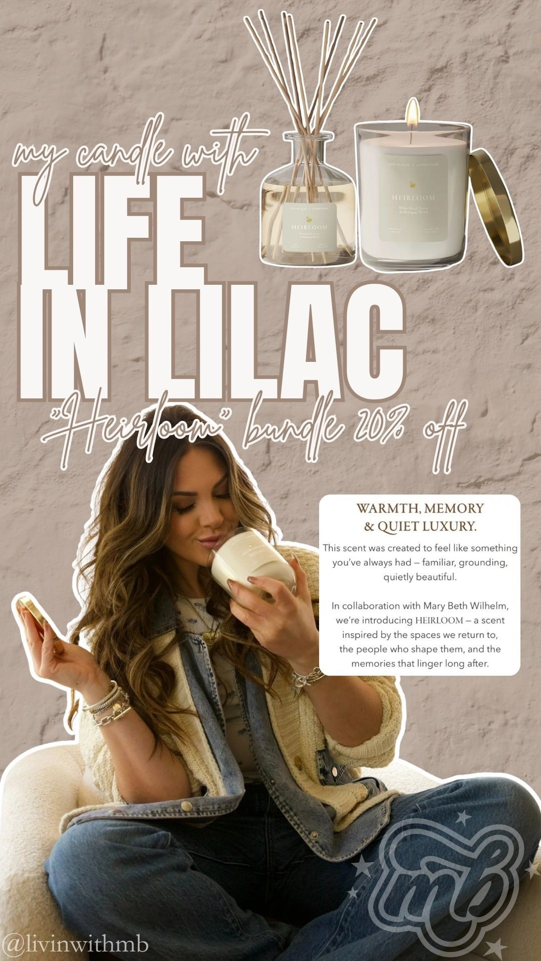 My scent with Life in Lilac, “Heirloom” is now available!

Get the candle & diffuser bundle for 20% off! No code needed  

#LTKSaleAlert #LTKSeasonal #LTKHome